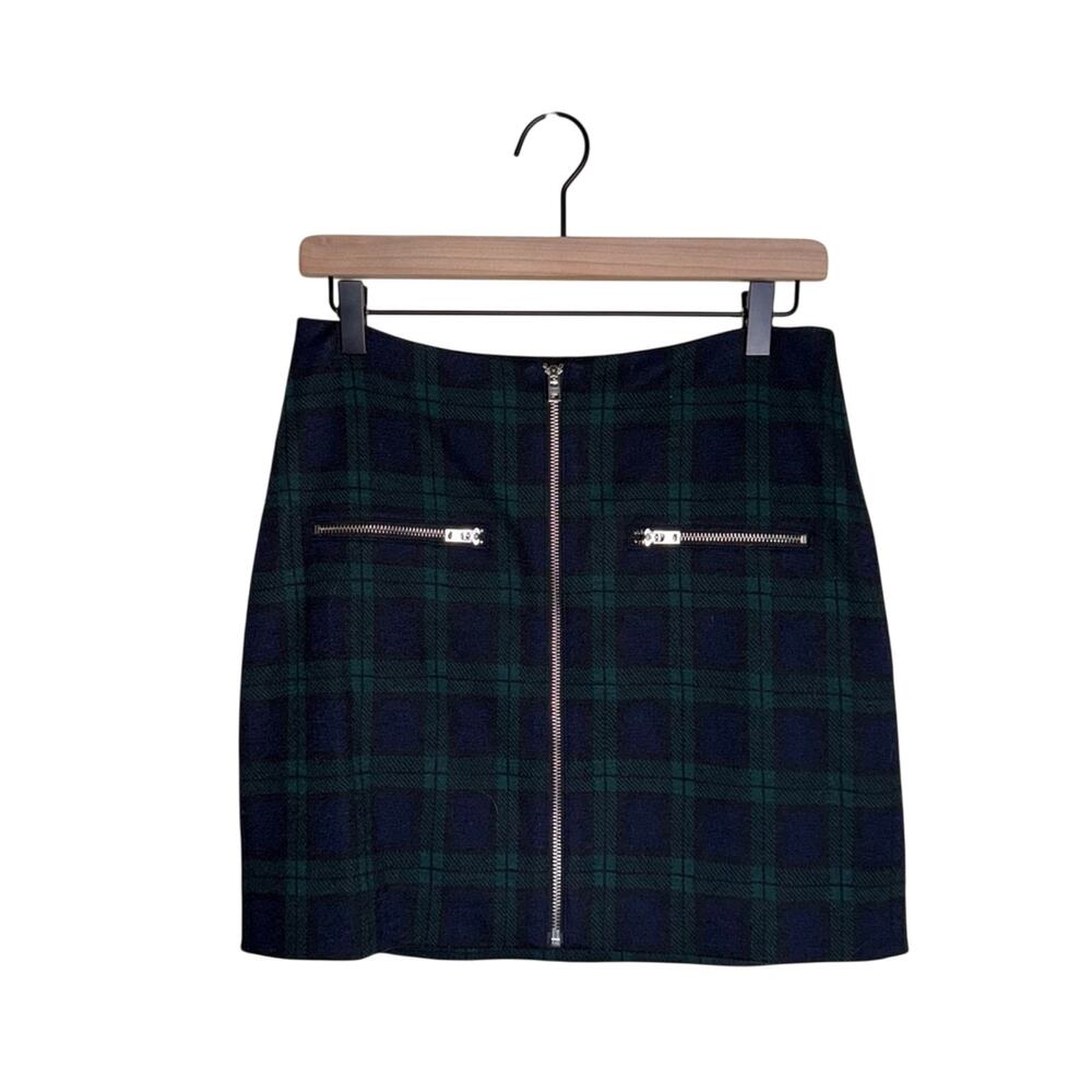 MADEWELL tartan plaid exposed zipper holiday party mini skirt size 4